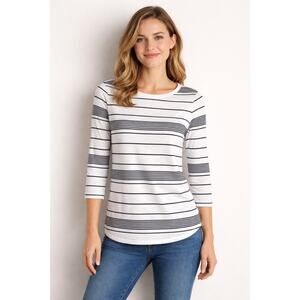 Eddie Bauer Striped 3 4 Sleeve Top Womens Small Black White Cotton